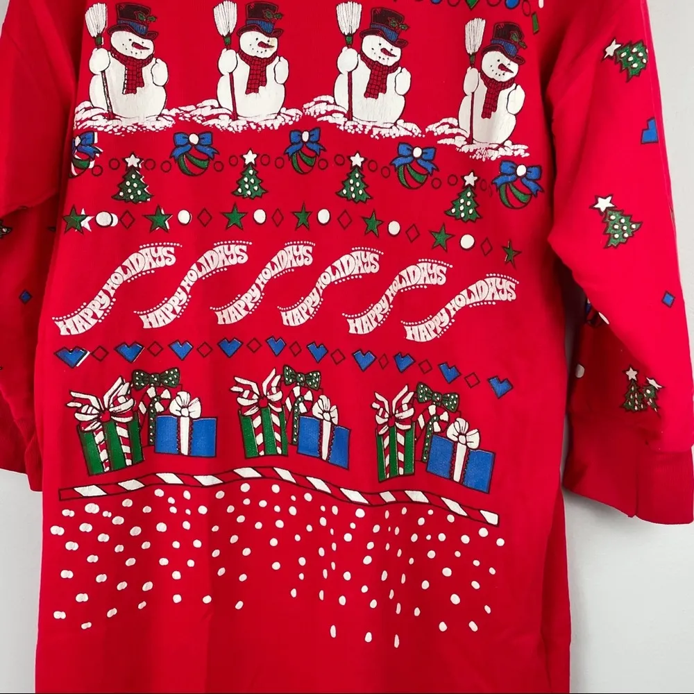 Vintage Christmas Sweater Tunic Dress Snowmen Red Size undefined - Image 9