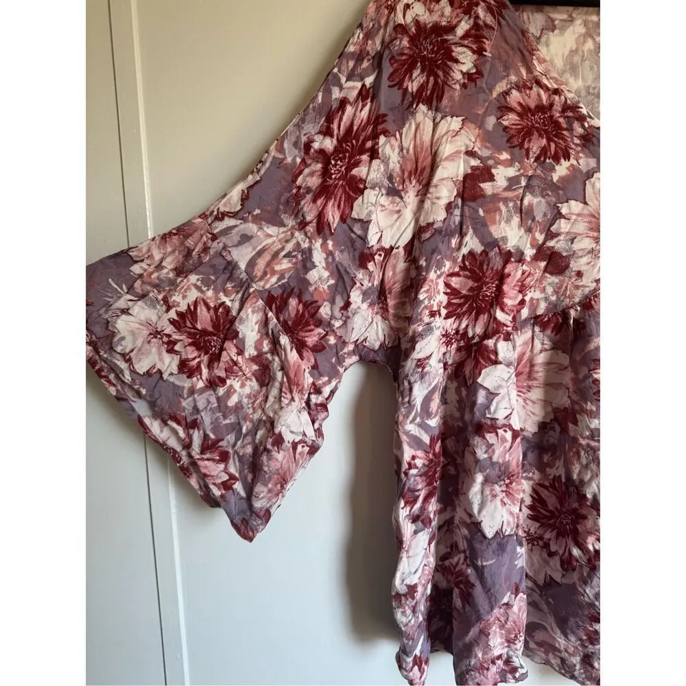 Andre by Unit pink floral flare sleeve babydoll blouse sz 1X womens feminine dai - Image 7