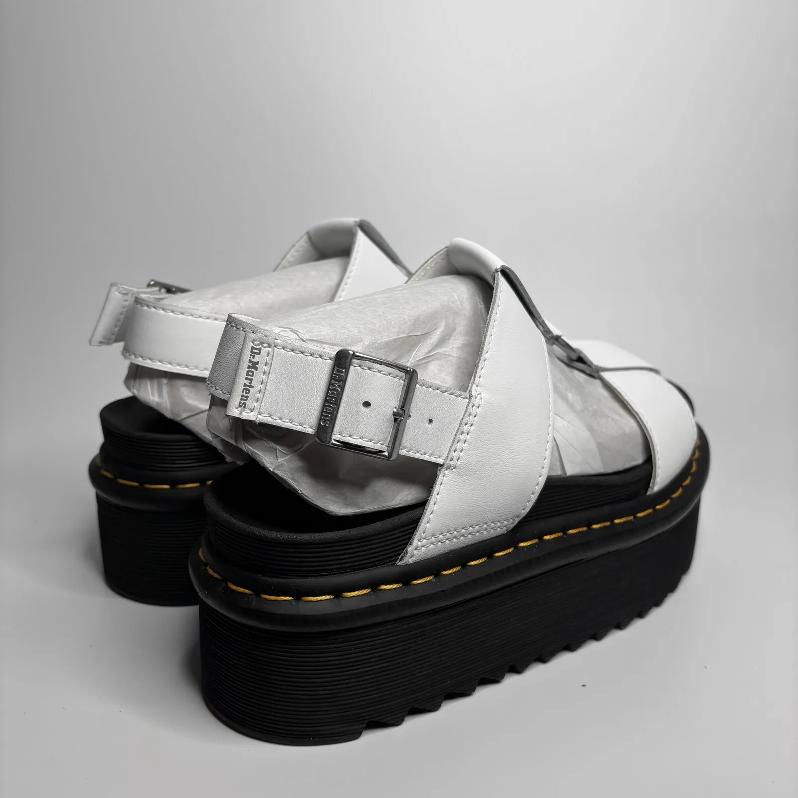 Dr. Martens Francis Leather Platform Strap Sandals in White Hydro - Image 4