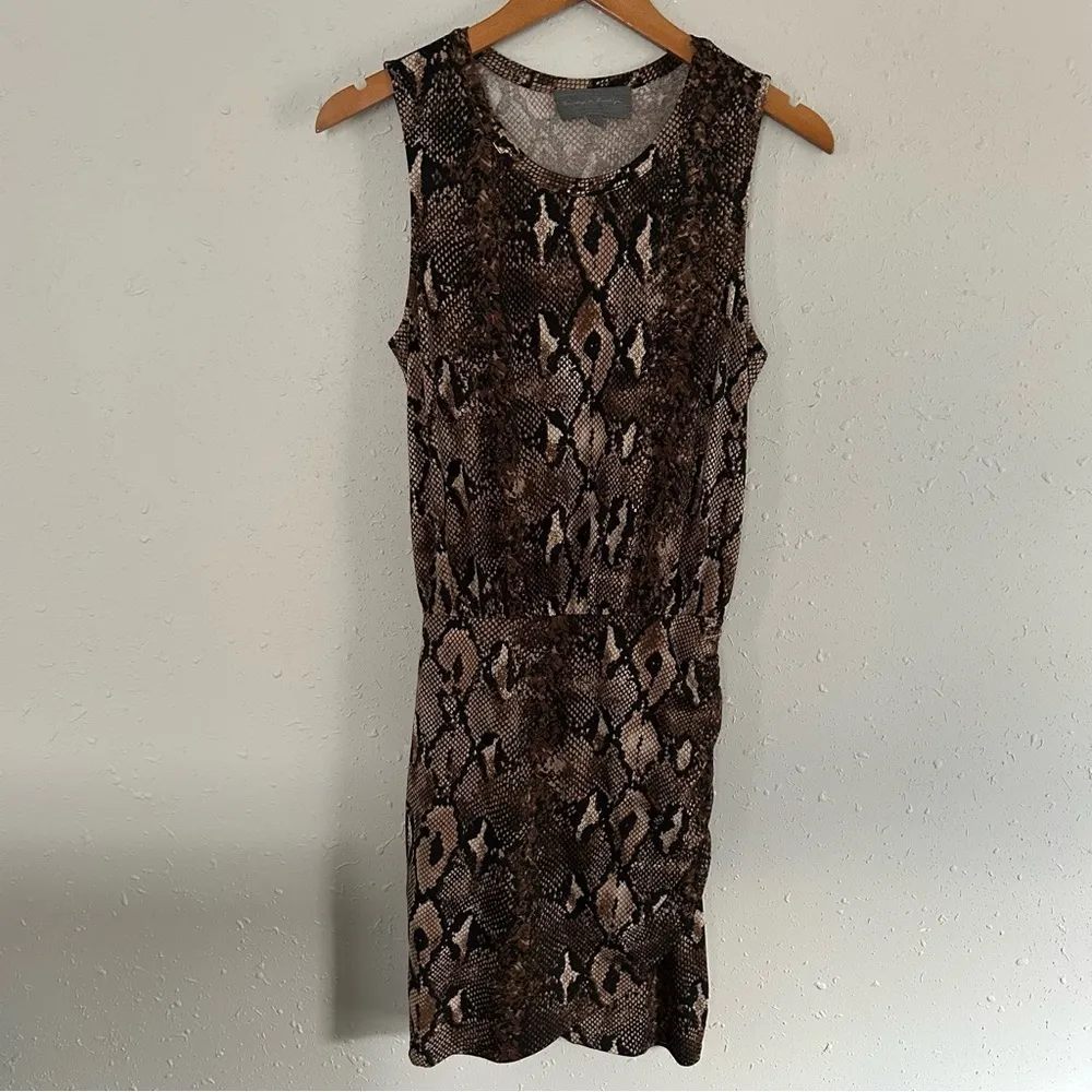 Sunday in Brooklyn Brown Tan SnakeSkin Sleeveless Mini Dress Cinched Waist Small - Image 2