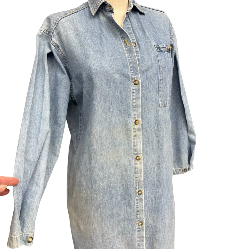 Ruff Hewn Light Wash Denim Button Front Shirt Dress Small 90s Long Sleeve Dress - Image 6