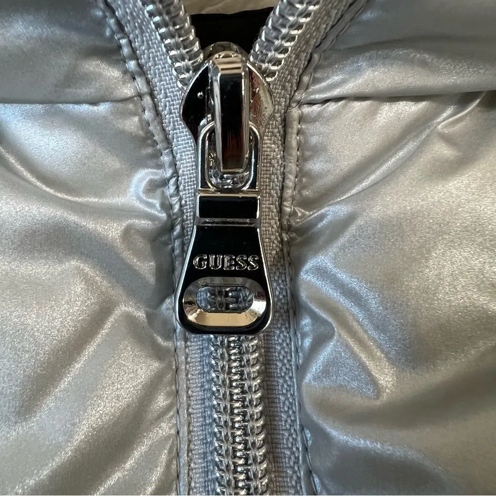 GUESS quilted pearlescent silver puffer jacket - Image 7