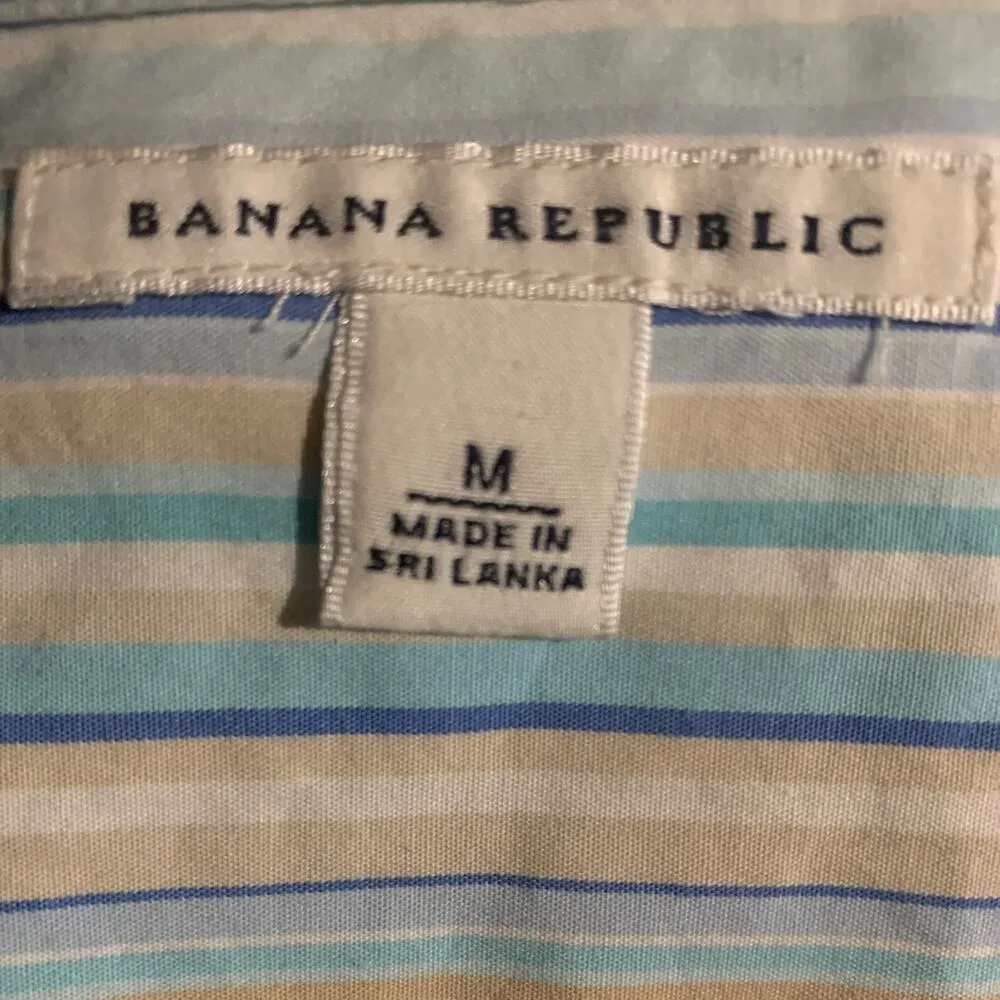 Banana Republic Women’s Blue Stripped Button Up Blouse Medium - Image 3