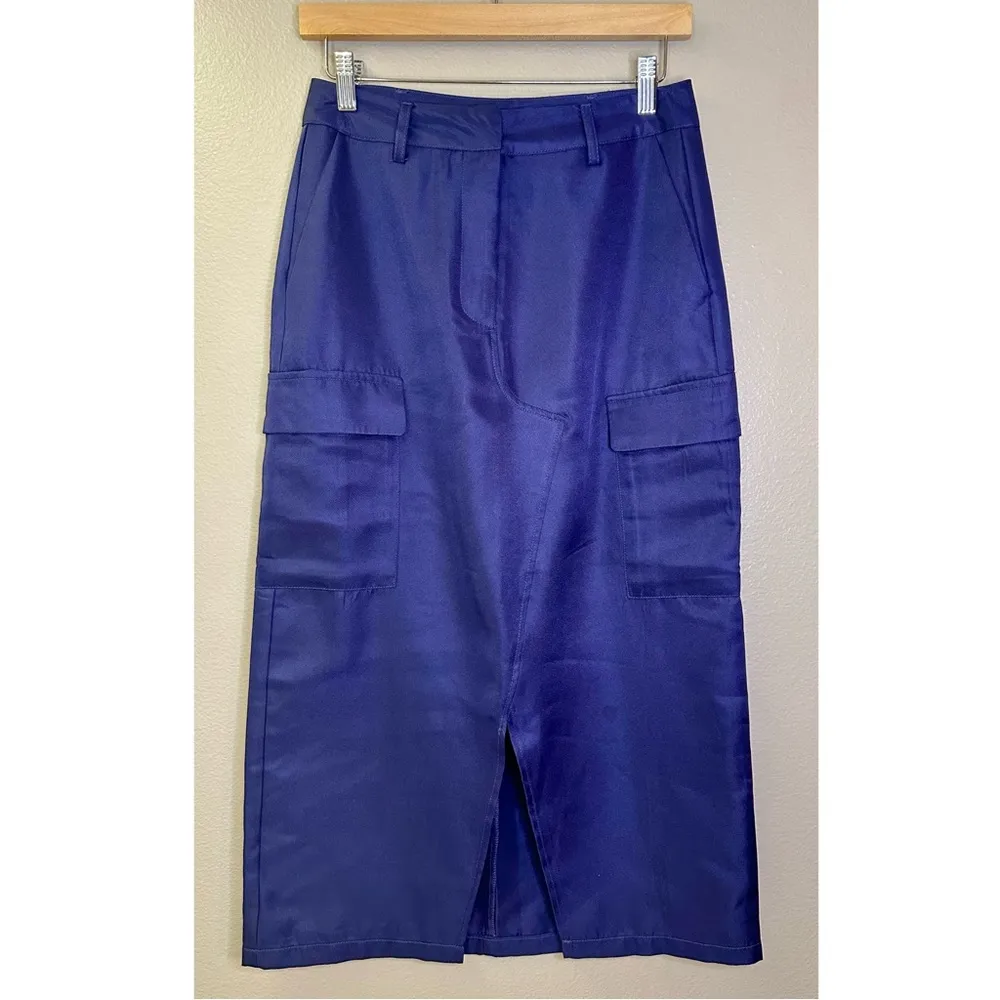 NWT Vero Moda Curve Sikka High Waist Cargo Midi Skirt Astral Aura Purple Satin - Image 9