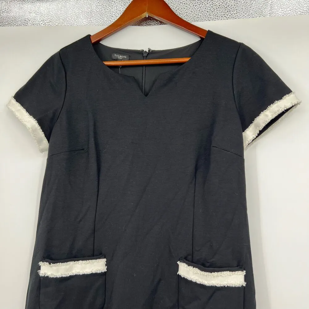 NEW Talbots black with white fringe trim sheath dress short sleeve 10 petite - Image 4