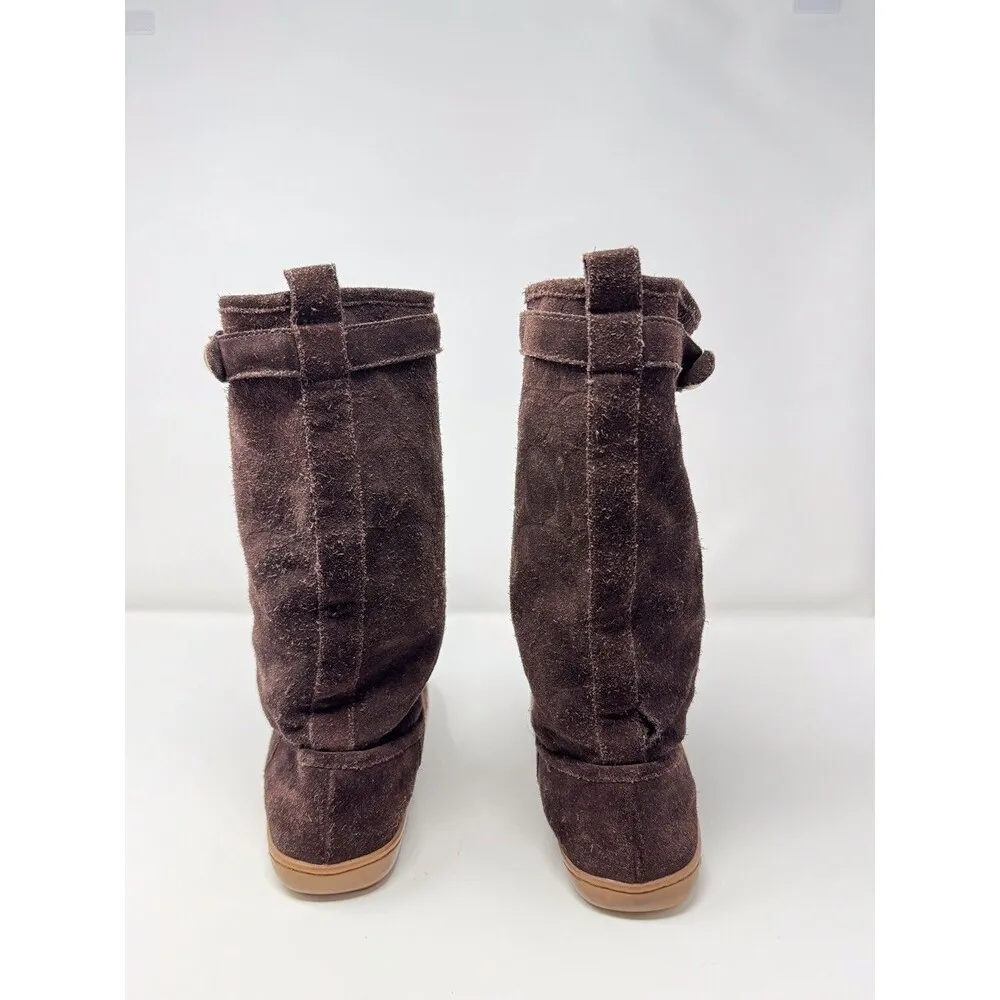 Coach Womens Boots Brown Maressa Suede Mid Calf Monogram Logo Buckle US 7.5 B - Image 9