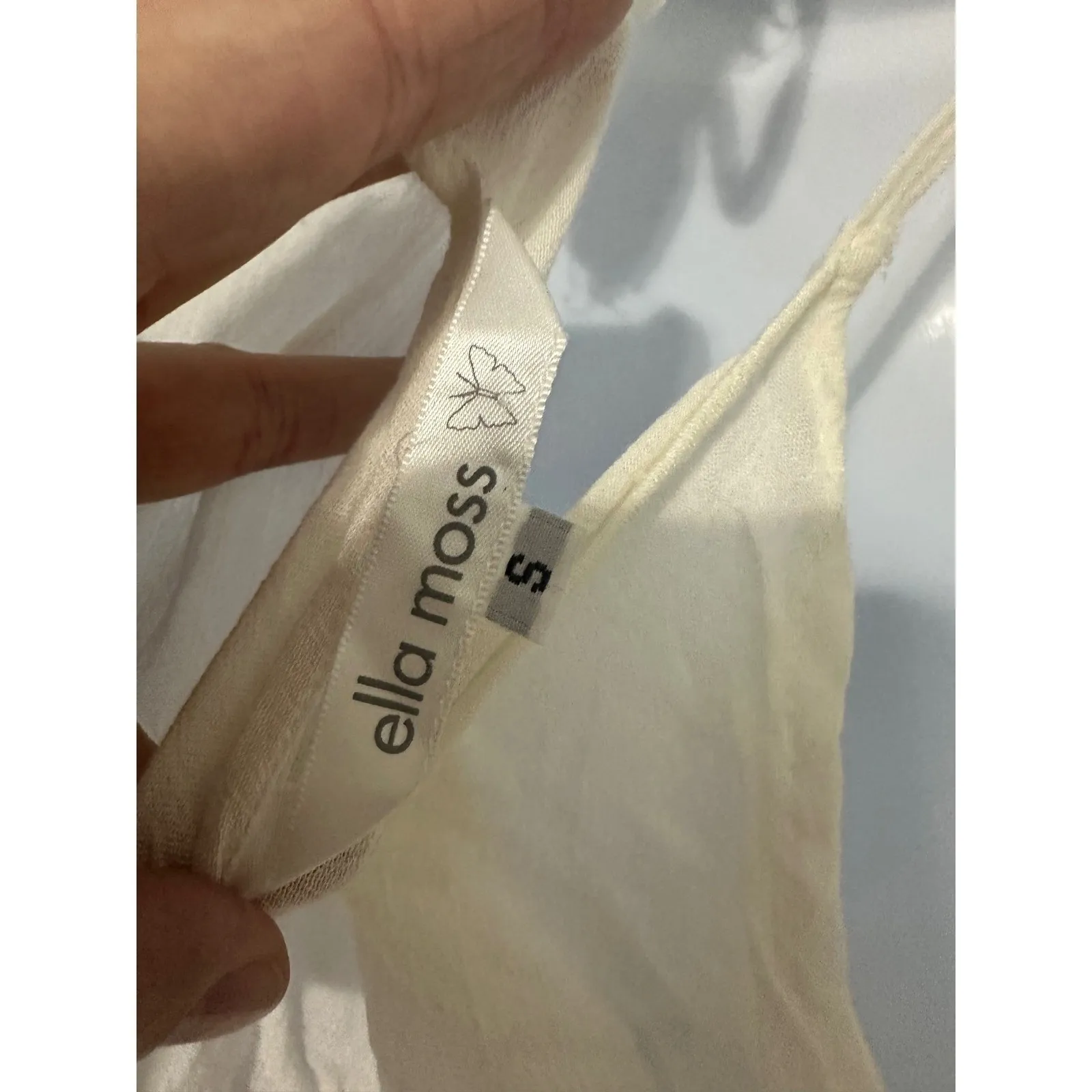 ELLA MOSS White Open Shoulder Dress Coverup Pom Pom Trim Beach Mini Dress SIZE S - Image 9