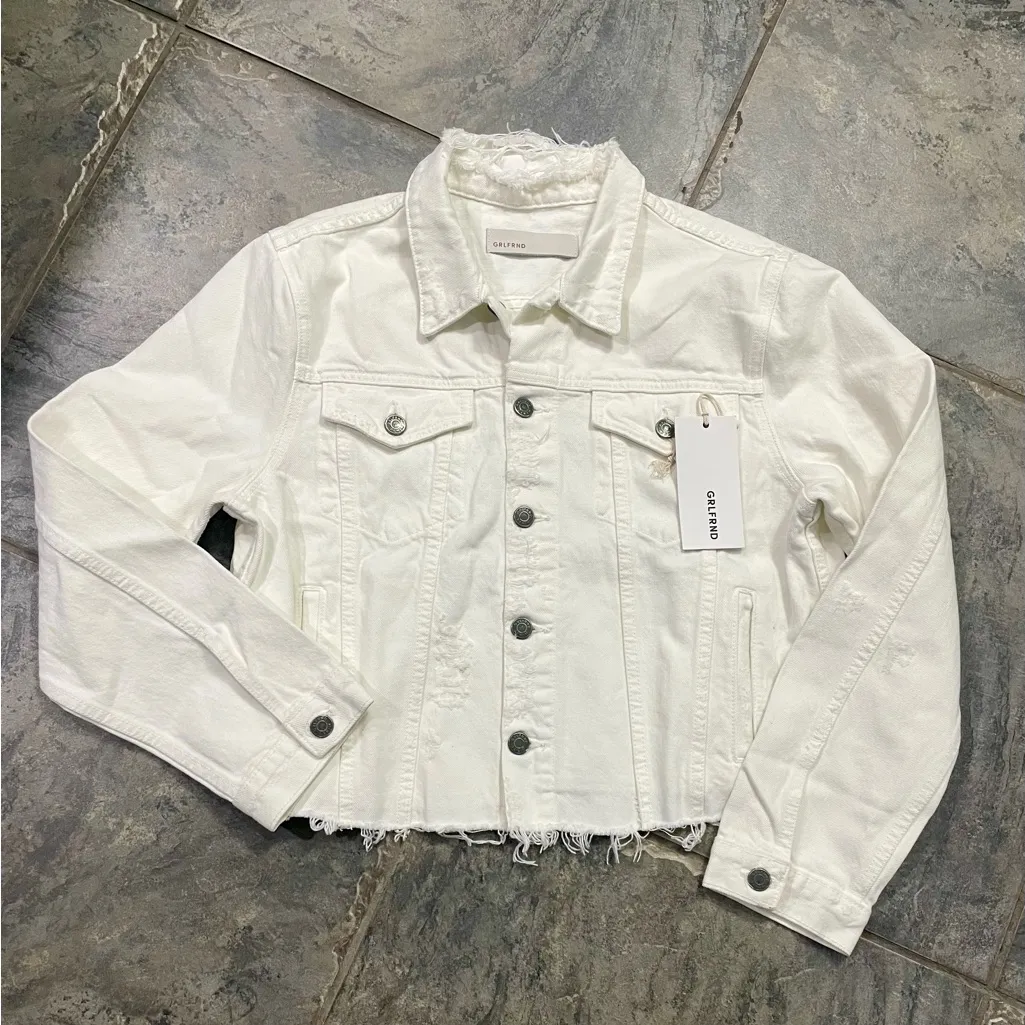 NWT GRLFRND Revolve Cara Cropped Denim Distressed Jacket Vienna White Sz Large - Image 4