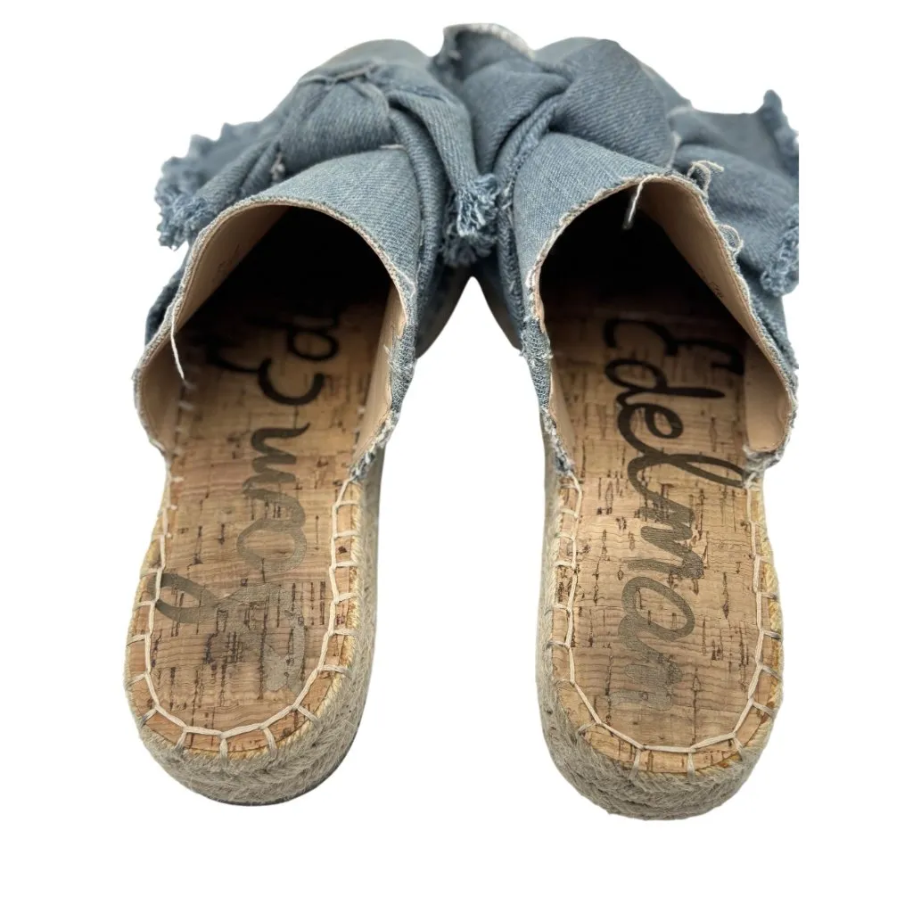 Sam Edelman Womens Sandals Size 7.5M Denim Espadrille With Bow Detail & Frayed E - Image 6