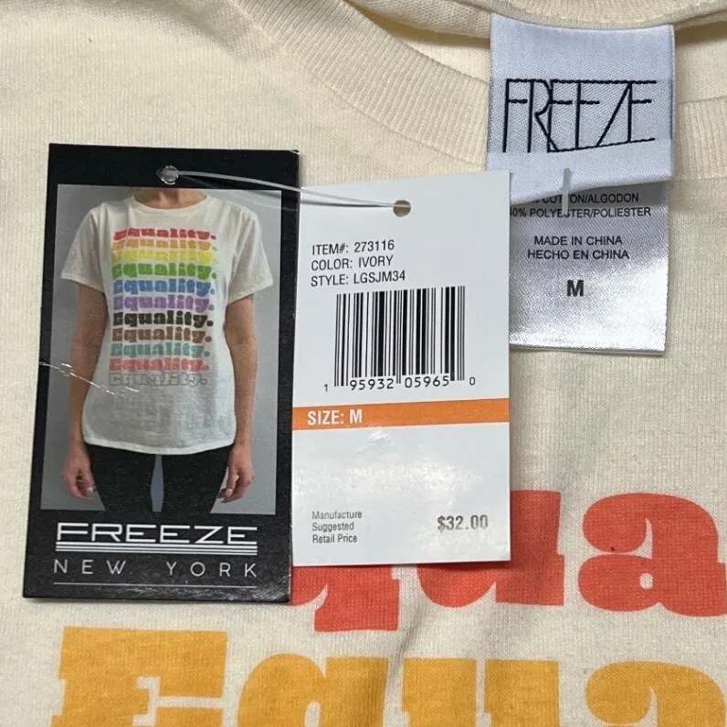 Equality Tee Women's Medium Cream Retro Rainbow Graphic NWT - Image 2