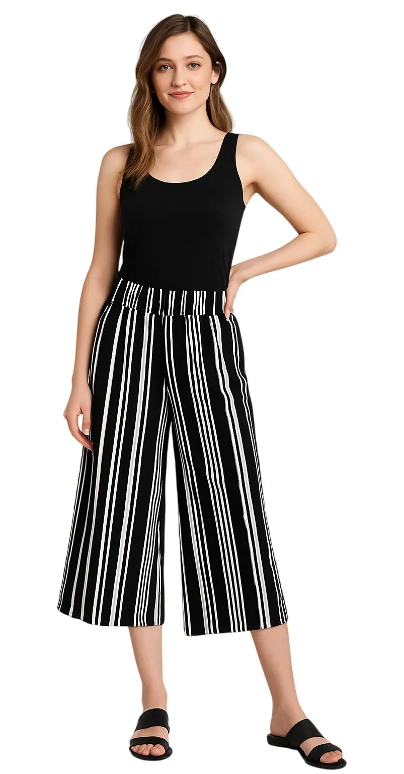 French Laundry Black & White Striped Cropped Culottes – Size Small - Image 1