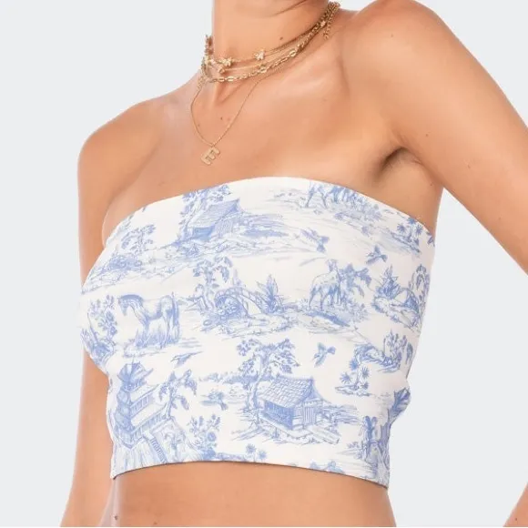Edikted Delft Print Strapless Tube Top - Image 2