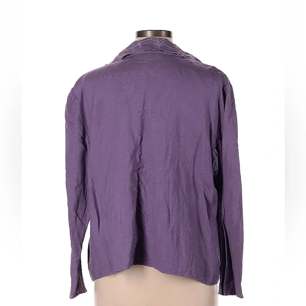 Vintage Coldwater Creek Y2K Purple Linen Embroidered Open Front Cardigan Size 18 - Image 2