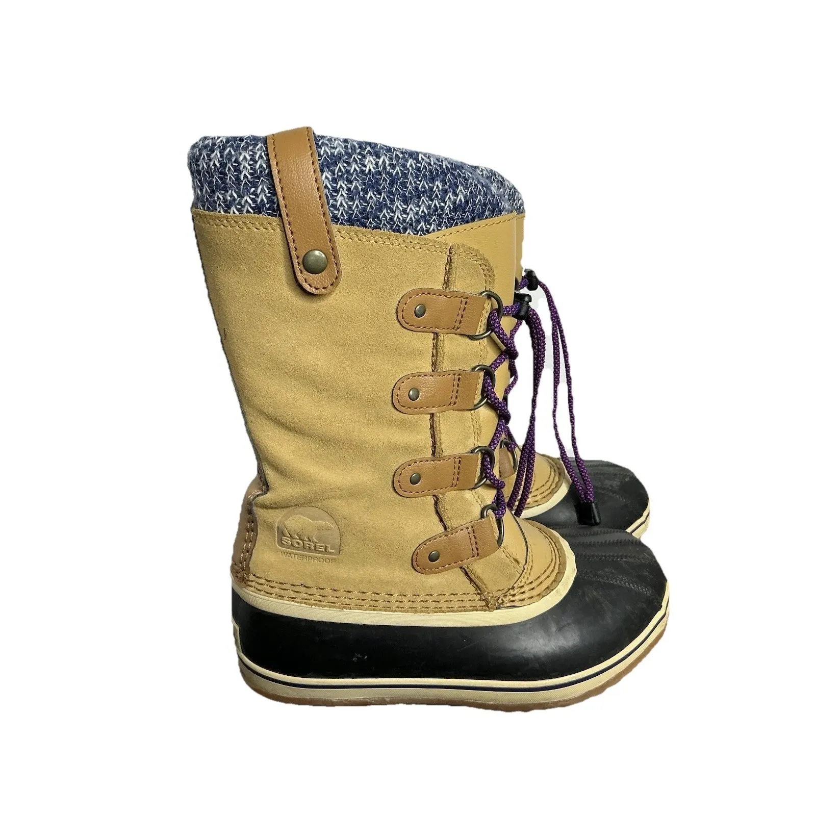 Sorel Waterproof Winter Snow Boots‎ US 5 UK 3 EU 36 Tan Rubber Suede Knit Top - Image 4