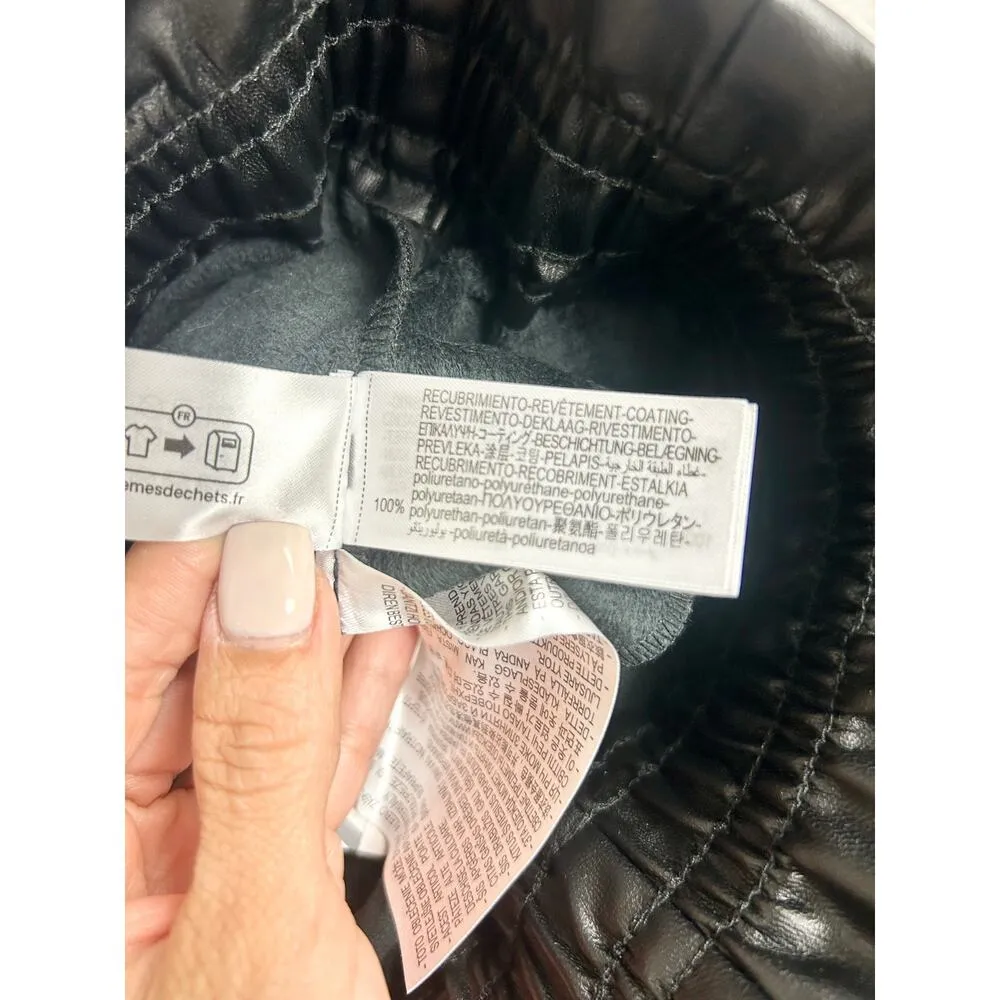 NWT Zara Faux Leather Elastic Waist Belted Paperbag Short Black Women's Size M - Image 4