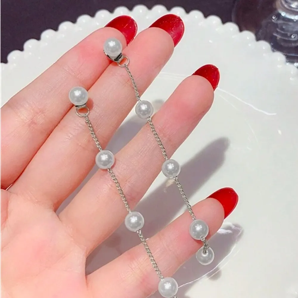 Chic Silver Pearl Dangle Earrings​​ - Image 2