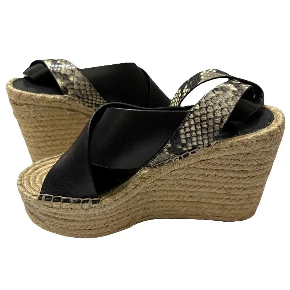 Marc Fisher Women’s Abacia 2 Espadrille Wedge Sandals Black Snake Leather 7.5 - Image 4