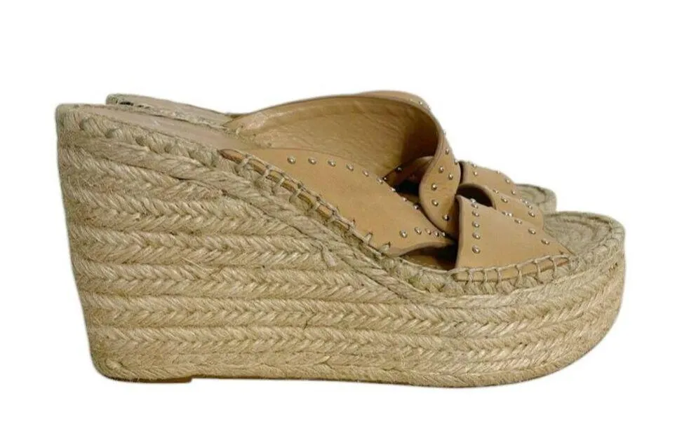 Marc Fisher Size 7 Wedge Espadrille Studded Beige Camel - Image 5