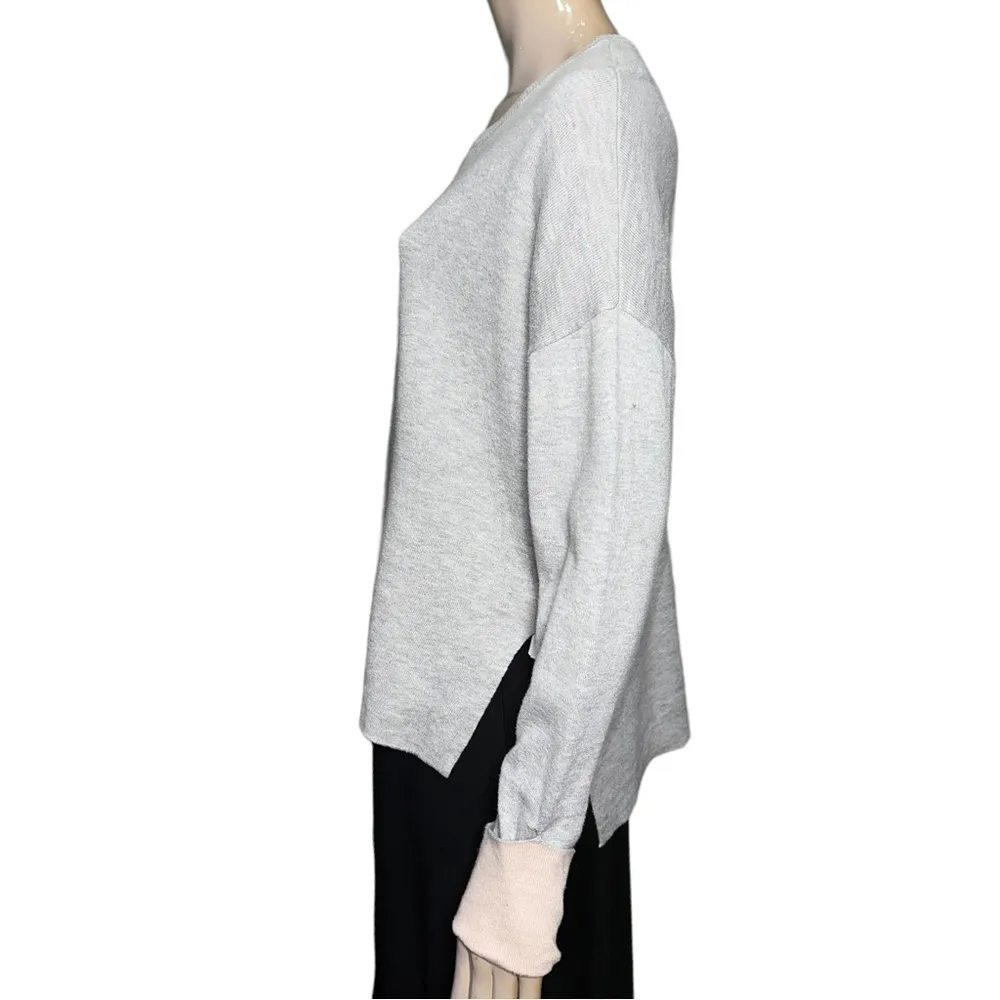 Dakini Women’s Size M Heather Gray Contrast Pink Cotton Knit Crewneck Sweater Size M - Image 3