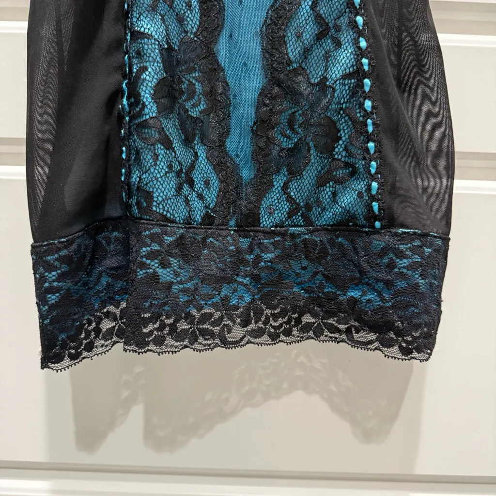 Icollection Black and Blue Lace Bow Lingerie Dress Intimate Seductive Medium - Image 6