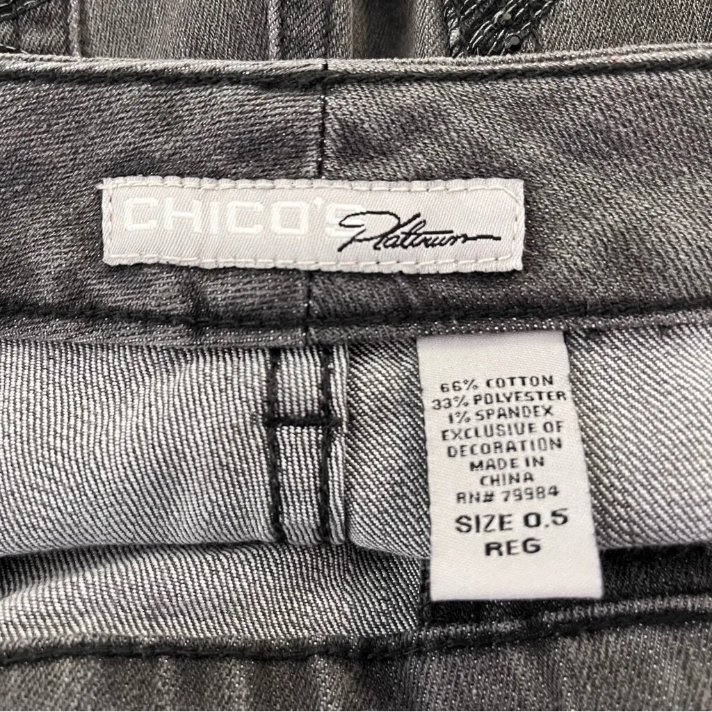 Chico’s Platinum Straight Leg Jeans Embroidered Pocket Gray Wash 0.5 - Image 3