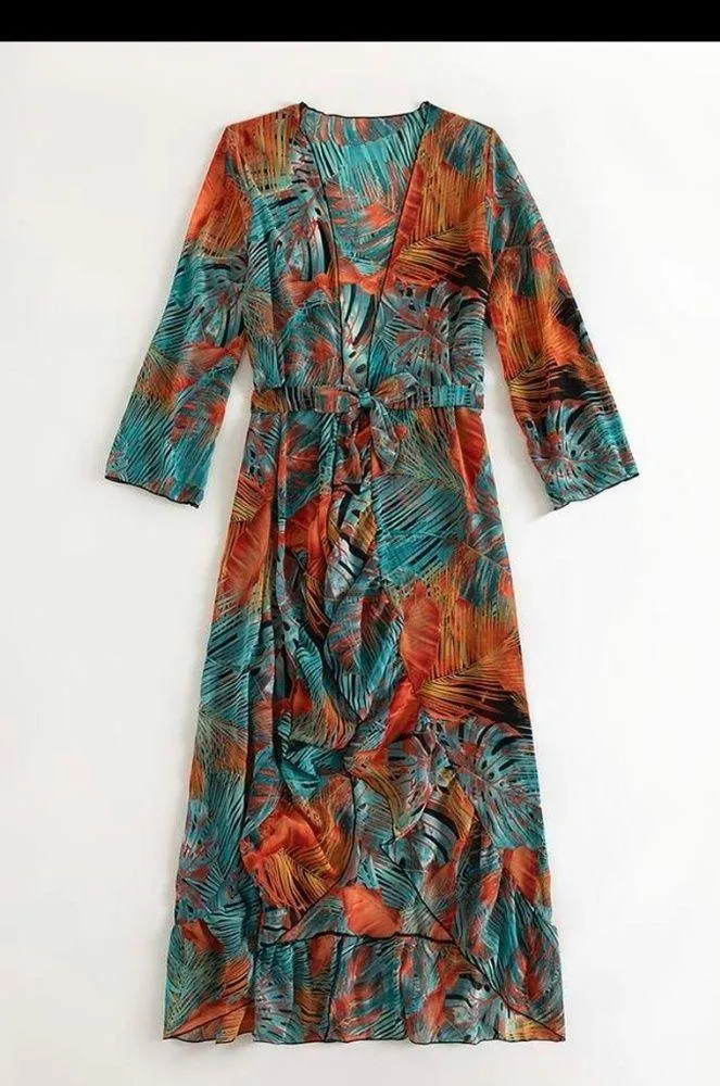 Tropical Kimono Swimsuit Coverup Size M - Image 8