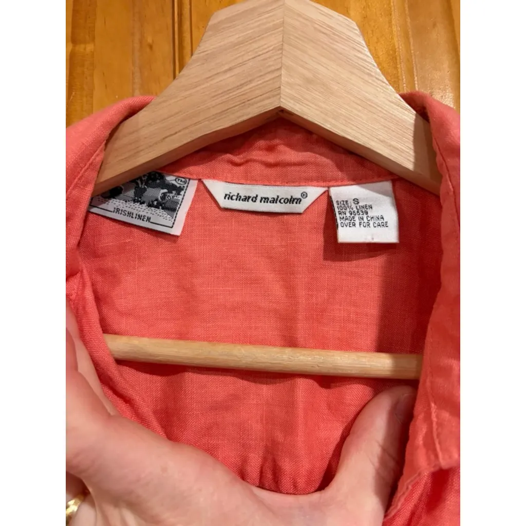 Richard Malcolm Irish Linen Button Front Short Sleeve Shirt Coral Pink Women’s S - Image 2