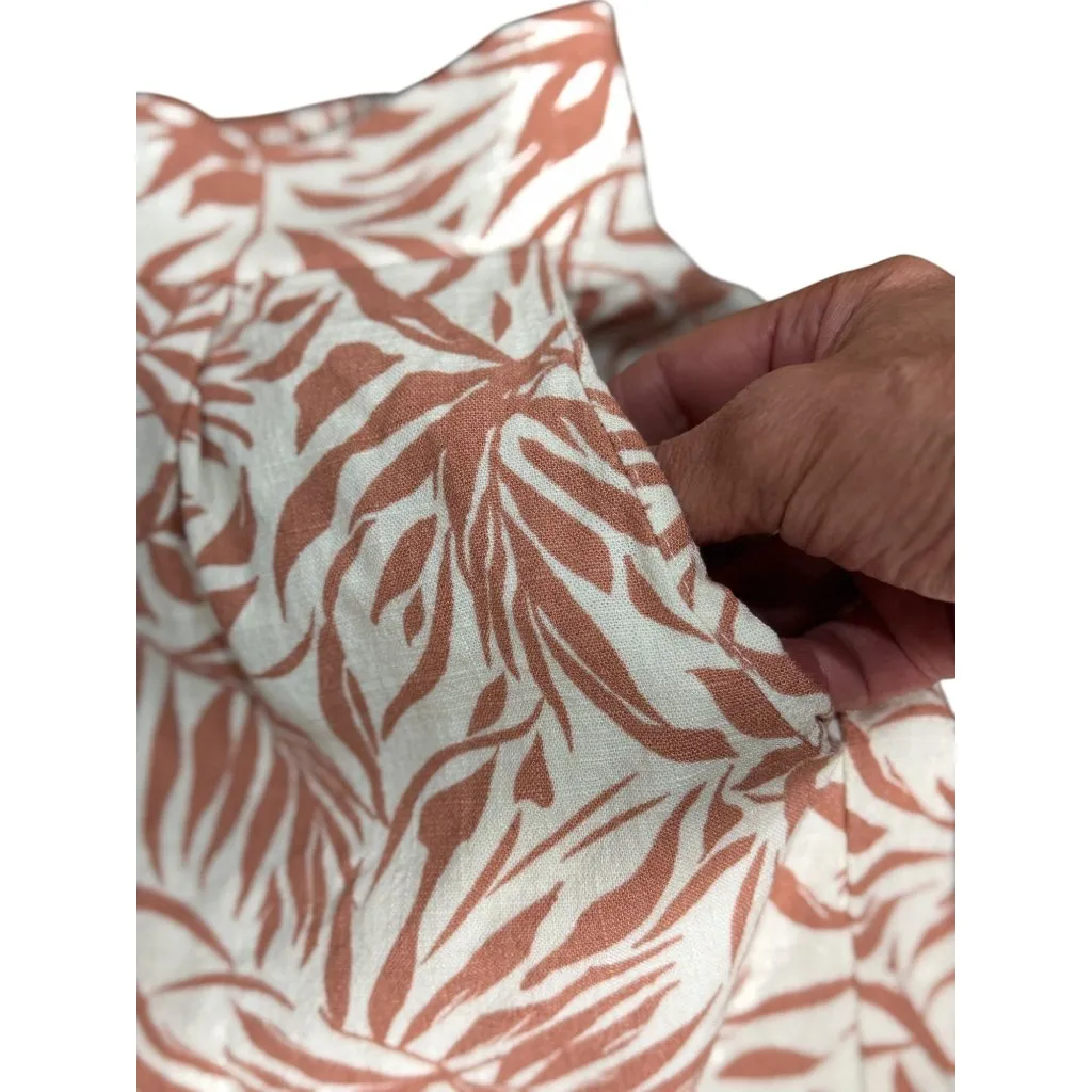 Monteau Los Angeles Womens Leaf Print Shorts Size M Pink White Linen Resort Wear Size M - Image 4