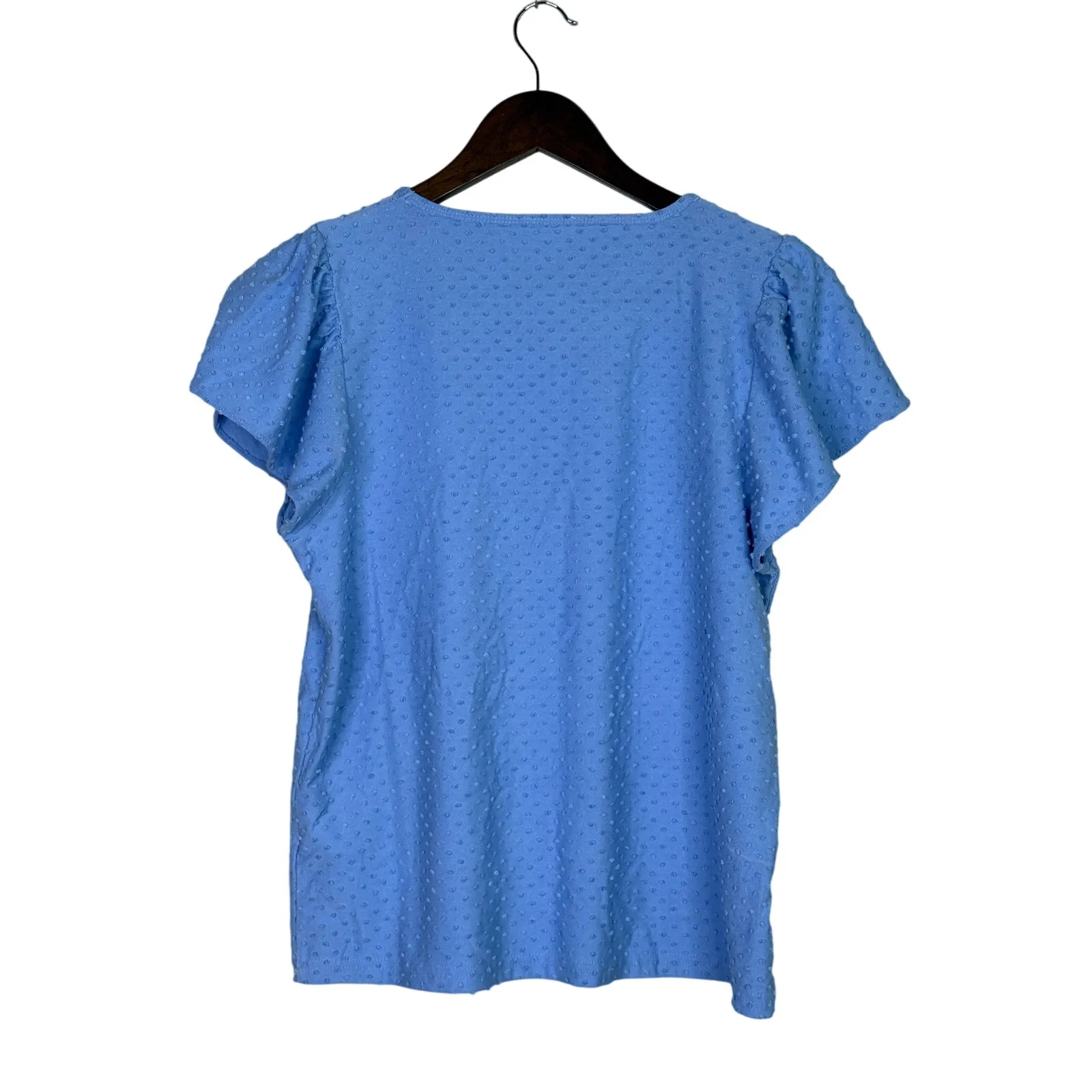 J. Crew Swiss Dot Textured Boyfriend Fit Style Short Sleeve Blouse S Light Blue - Image 12