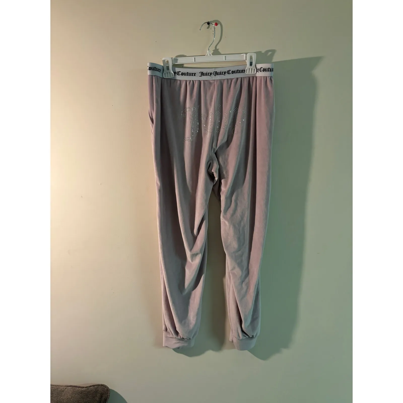 Juicy Couture Velour Joggers with Rhinestone “Juicy” Logo – Size Large - Image 3