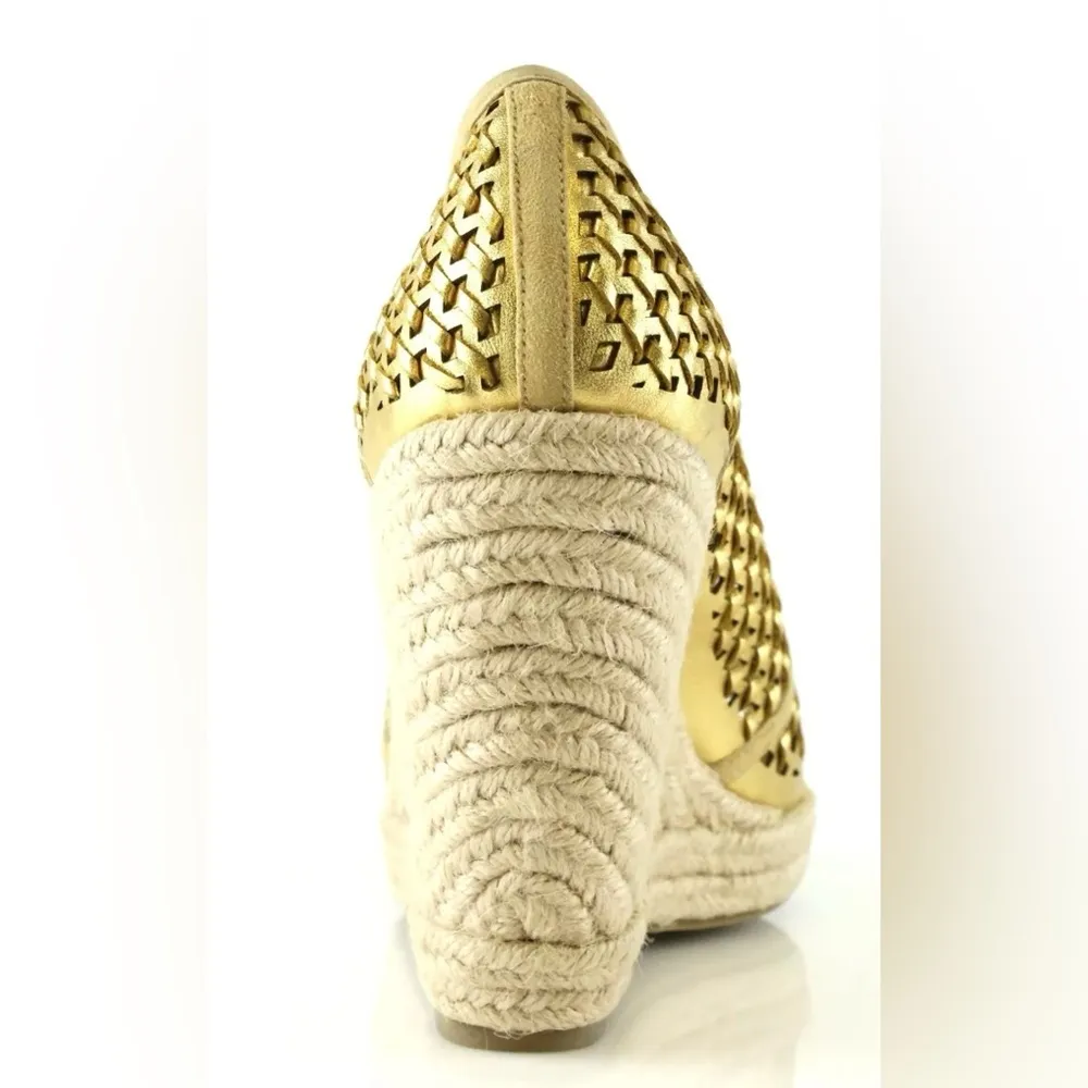 Juicy Couture Kinder Gold Woven Leather Wedge Espadrille Sandals | Size: 9M - Image 2