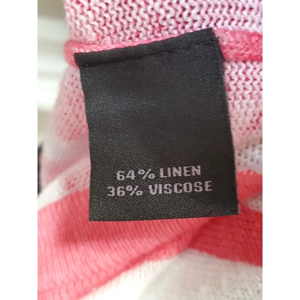 Investments Women White Pink Linen Round Neck Short Sleeve Top Shirt Size Large - Image 8