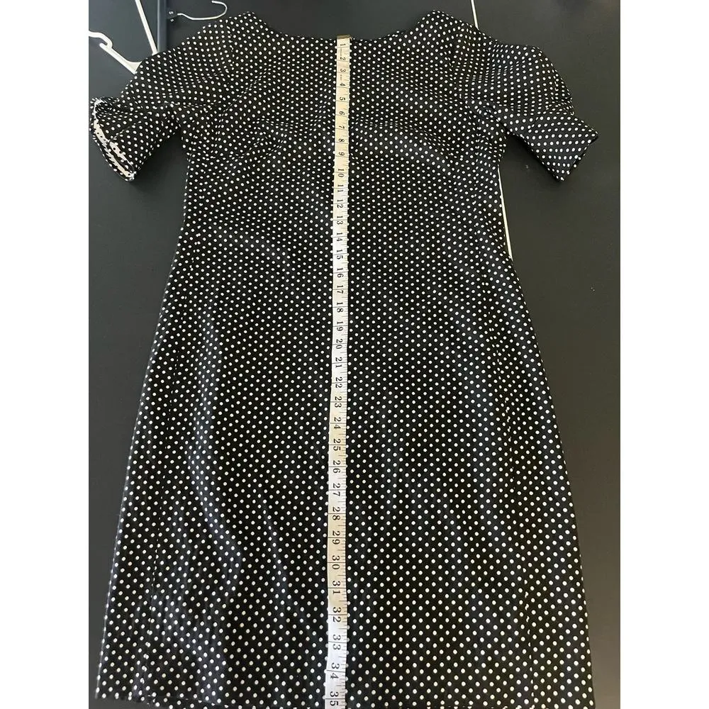 Karl Lagerfeld Paris Black/White dot sheath dress Ruffle sleeve back slit, 12 - Image 8