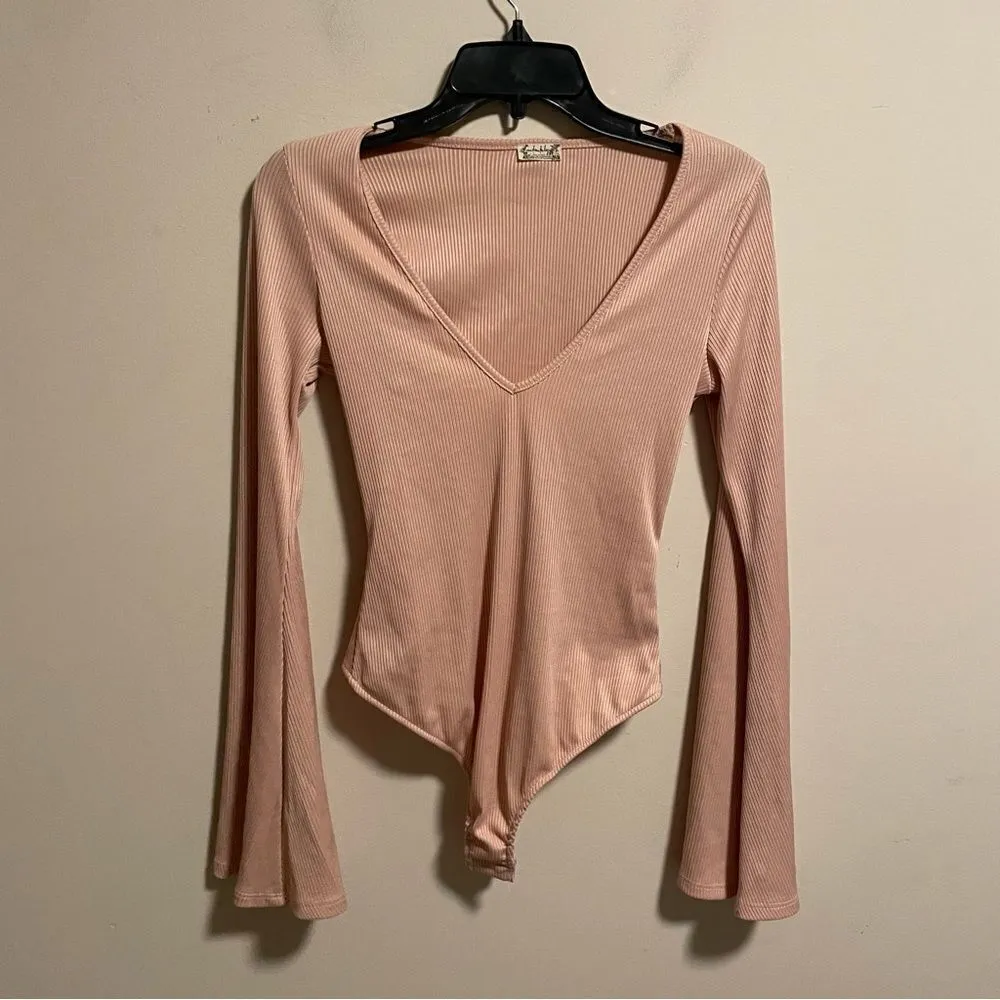 Free People Intimately Charli Flare Sleeve Bell Ribbed Bodysuit- Size Small - Image 4