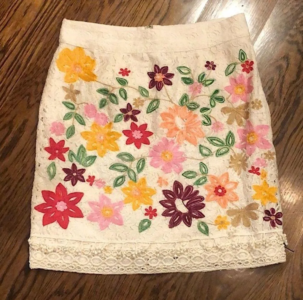 MAEVE ANTHROPOLOGIE Ayaka Lace Cream Embroidered Floral Pencil Skirt Sz 6 - Image 11