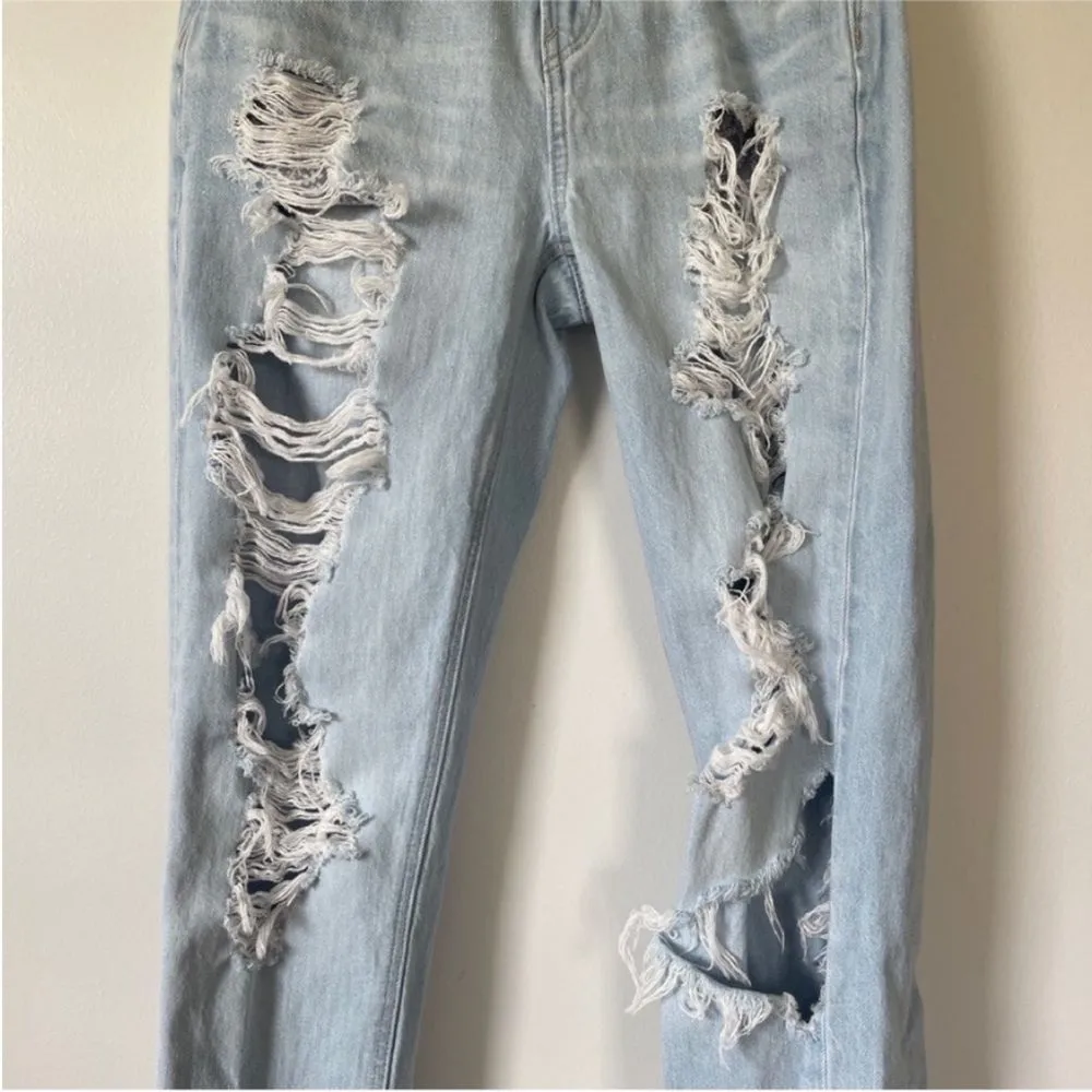 American Eagle Straight Mom Jeans‎ 00 Light Blue High Rise Grunge Emo Y2K Denim - Image 8