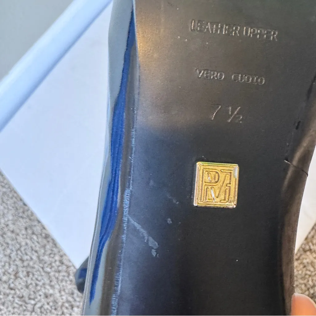 Pour Le Victoire Black Patent Leather Stiletto Pumps Heels Womens 7.5 Classic - Image 4