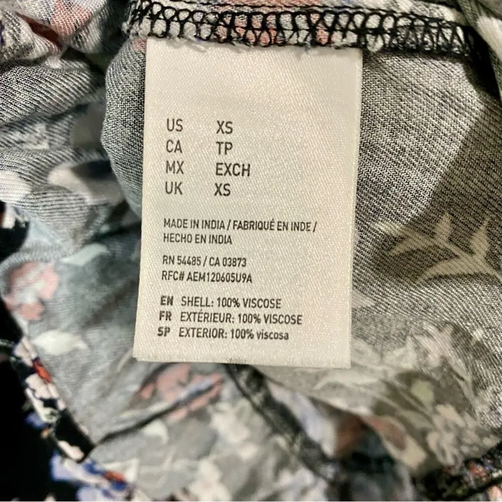 American Eagle Women’s Floral Boho Babydoll Ruffle Mini Dress Black Size XS EUC - Image 5