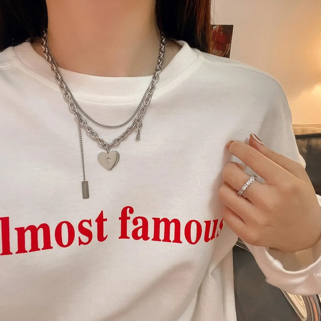 Double Layered Heart Key Necklace - Image 2