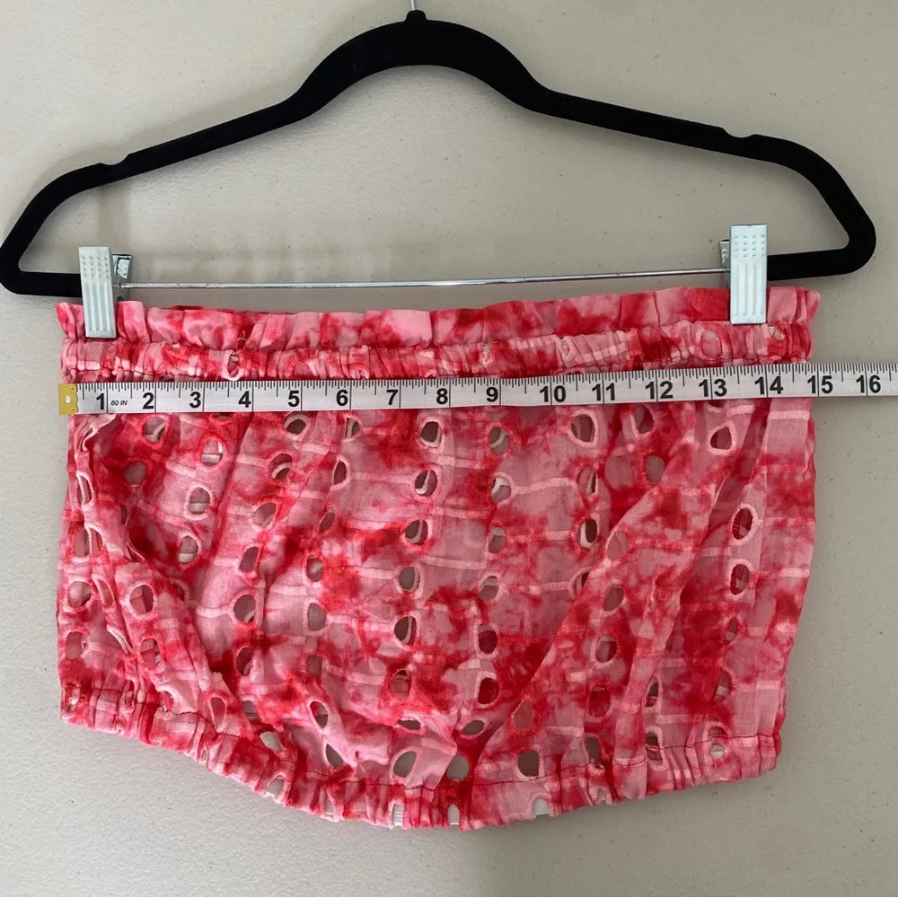 Ramy Brook Hot Pink Tie Dye Sheer Eyelet Strapless Summer Beach Crop Top Medium - Image 6