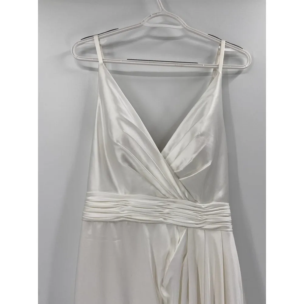 Mac Duggal 12443 White Satin V-Neck Sleeveless Long Formal Gown Size 8 - Image 4