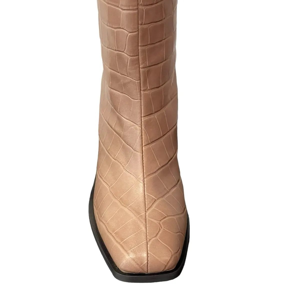 Marc Cain Women's Alligator Print Leather Knee High Article Boots Taupe 6.5 NIB Tan - Image 5