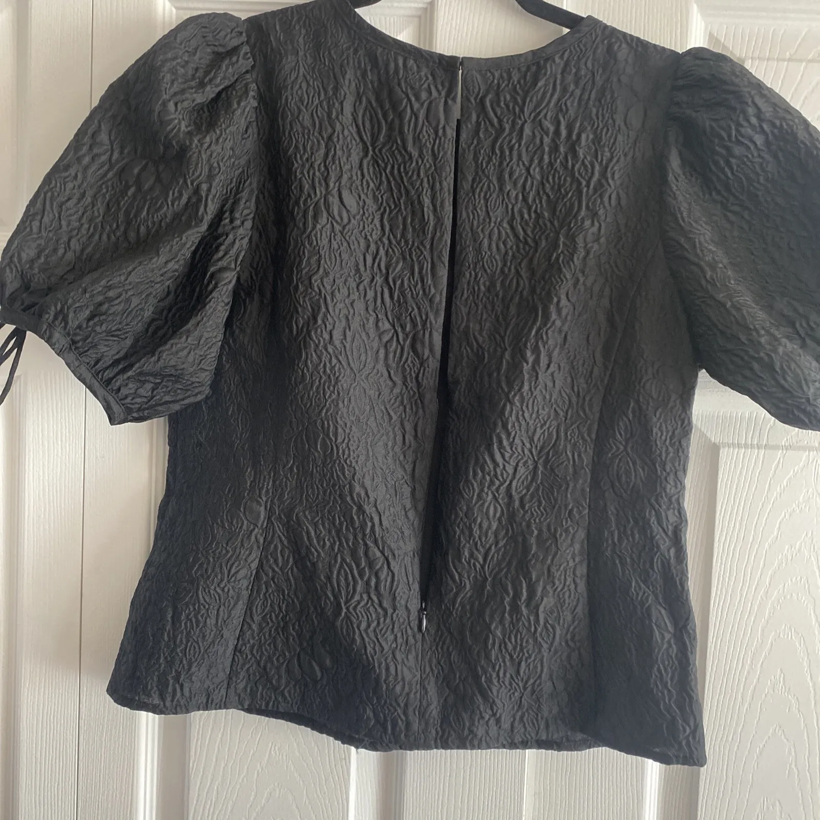 J Crew Collection Black Crepe Floral Textured Balloon Sleeve Small Old Money - Image 6