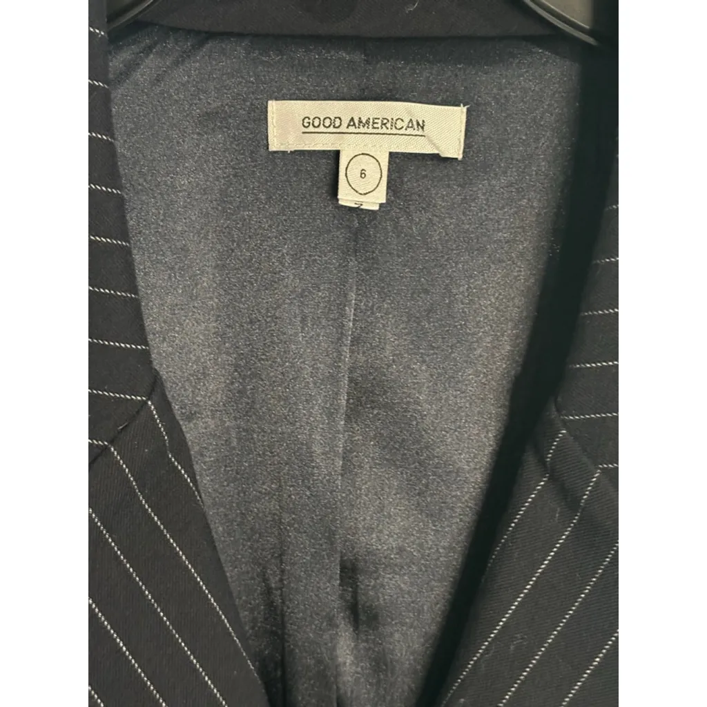 Women's Good American Navy White BossPinstripe Double-Breasted Blazer Size 22/24 - Image 5