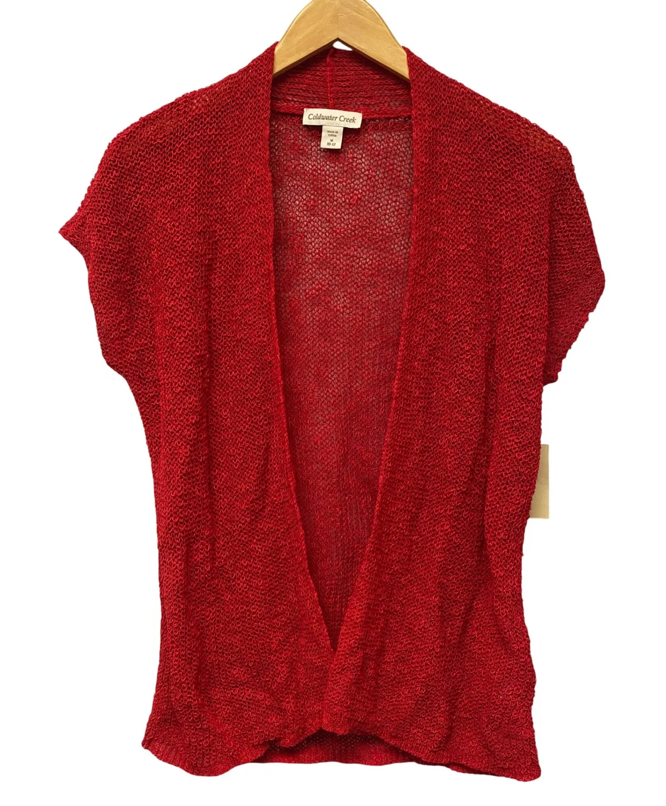 Coldwater Creek Red Mesh Stitch Short Sleeve Open Front Cardigan Sweater M 10-12 - Image 1
