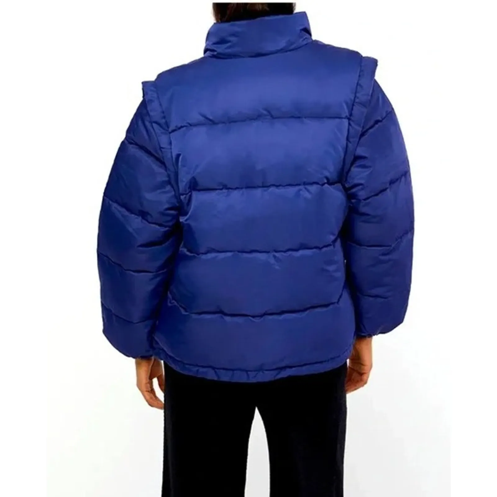 NWT WeWoreWhat Long Sleeve Zip Off Sleeve Puffer Jacket Vest Zip Up Navy Blue S - Image 4