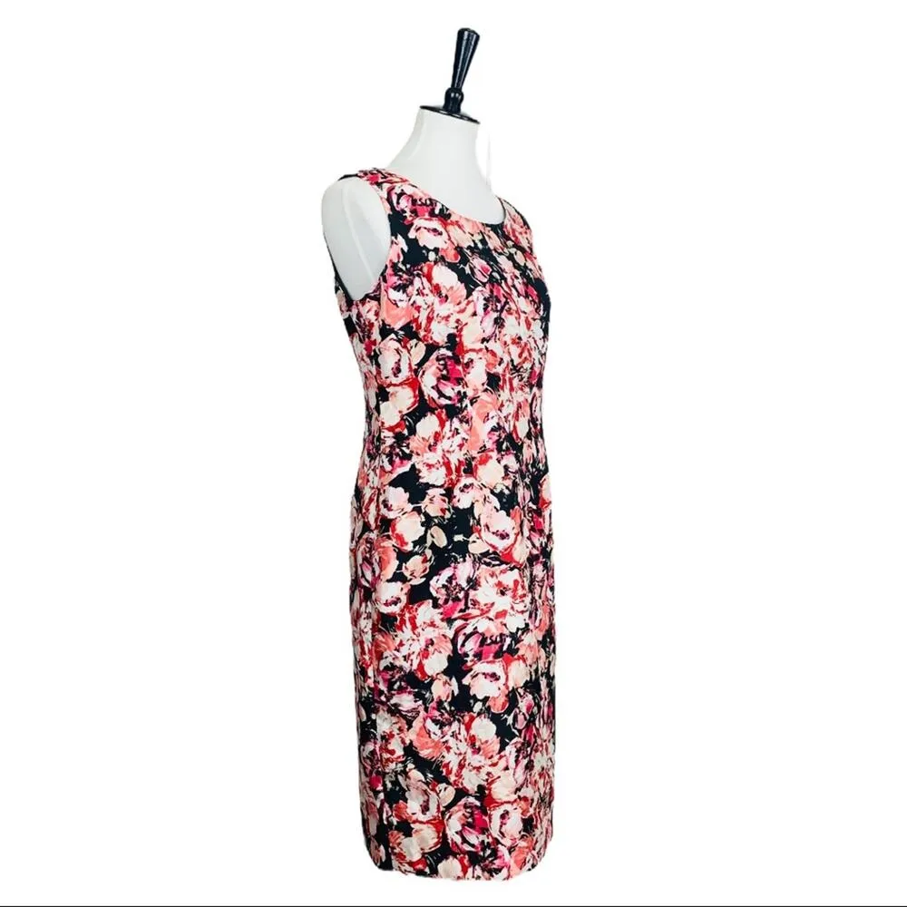 Jones Studio Dress Black Pink Floral Sheath Sleeveless Crew Neck Women's Size 4 - Image 2