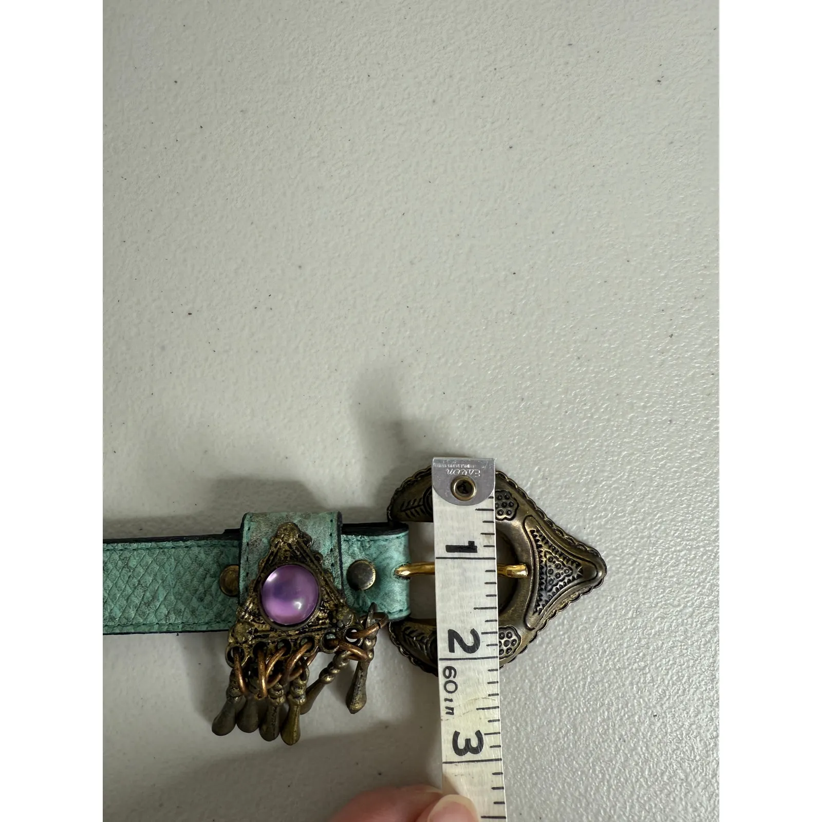 Leatherock Vintage Turquoise Leather Snakeskin Purple Stud Charm Tassel Belt S Green - Image 2