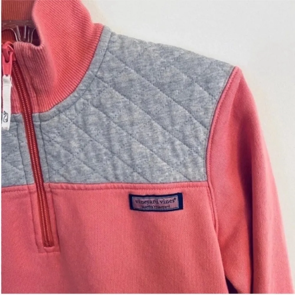 Vineyard Vines Shep Pink Coral Grey Quarter Zip Pullover Sweatshirt Small - Image 5