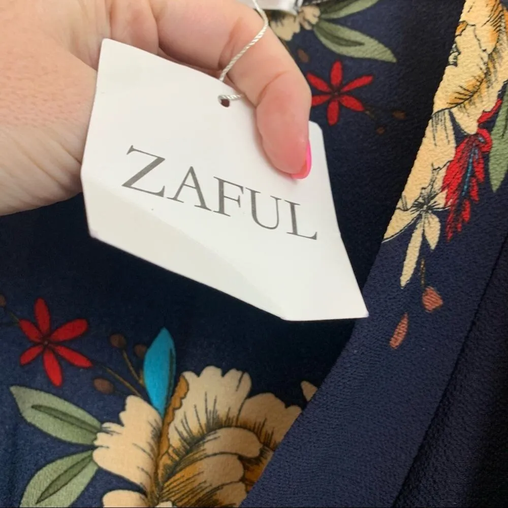 Gumuxi By Zaful Floral V-Neck Faux Wrap Ruffle Black Romper - Image 4